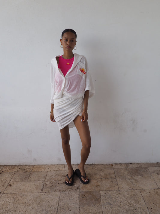 Paréo LA BOMBA - coton et lin blanc virgin